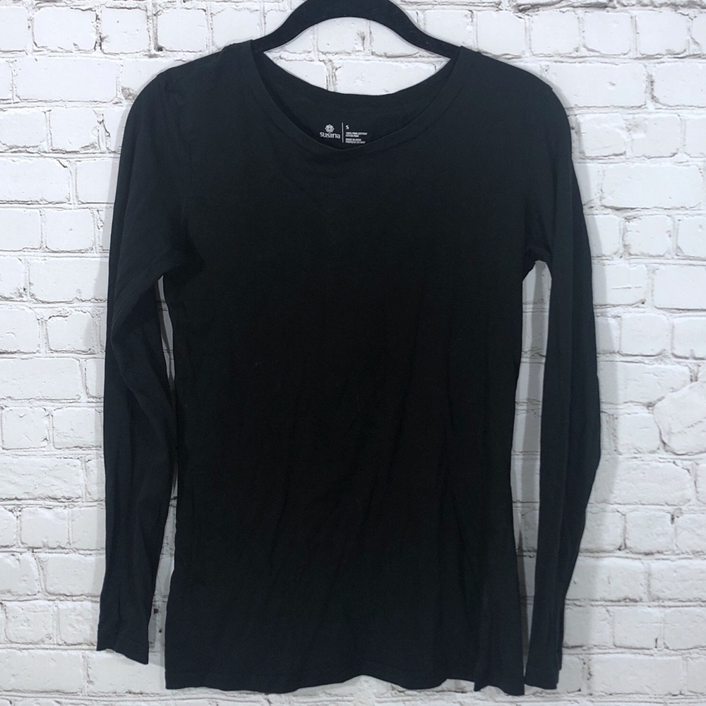 Basic Black Long Sleeve Tee Small Semi Fitted